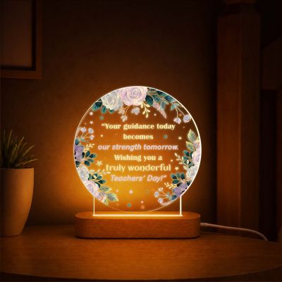 Teachers Day LED Night Lamp, Inspirational Teacher Appreciation Gift, Floral Acrylic Plaque with Wooden Base, Warm Light Desk Decor for Teacher, Classroom, School & Home